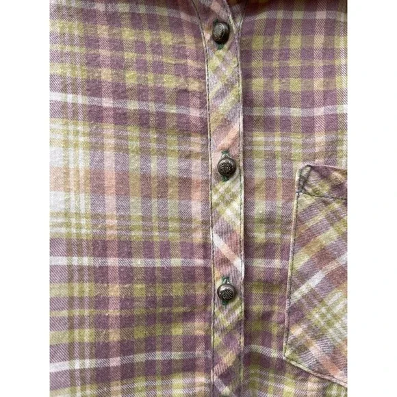 Aratta Silent Journey Plaid/Floral Back Button Up Long Sleeve Size Small - Picture 2 of 7